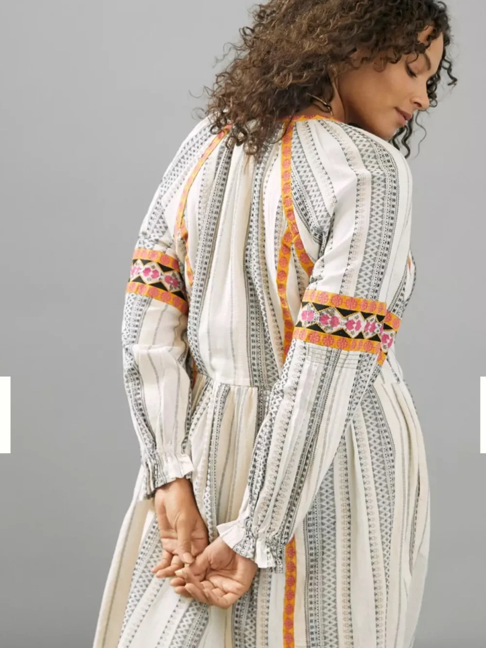 Anthropologie Cream Midi Dress with Pink & Orange Embroidery - Picture 9 of 13